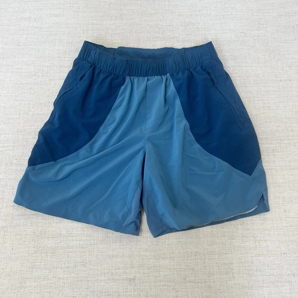Lululemon Men's Lined Running Shorts Blue Size Small Zip Pockets 5 Inch Inseam